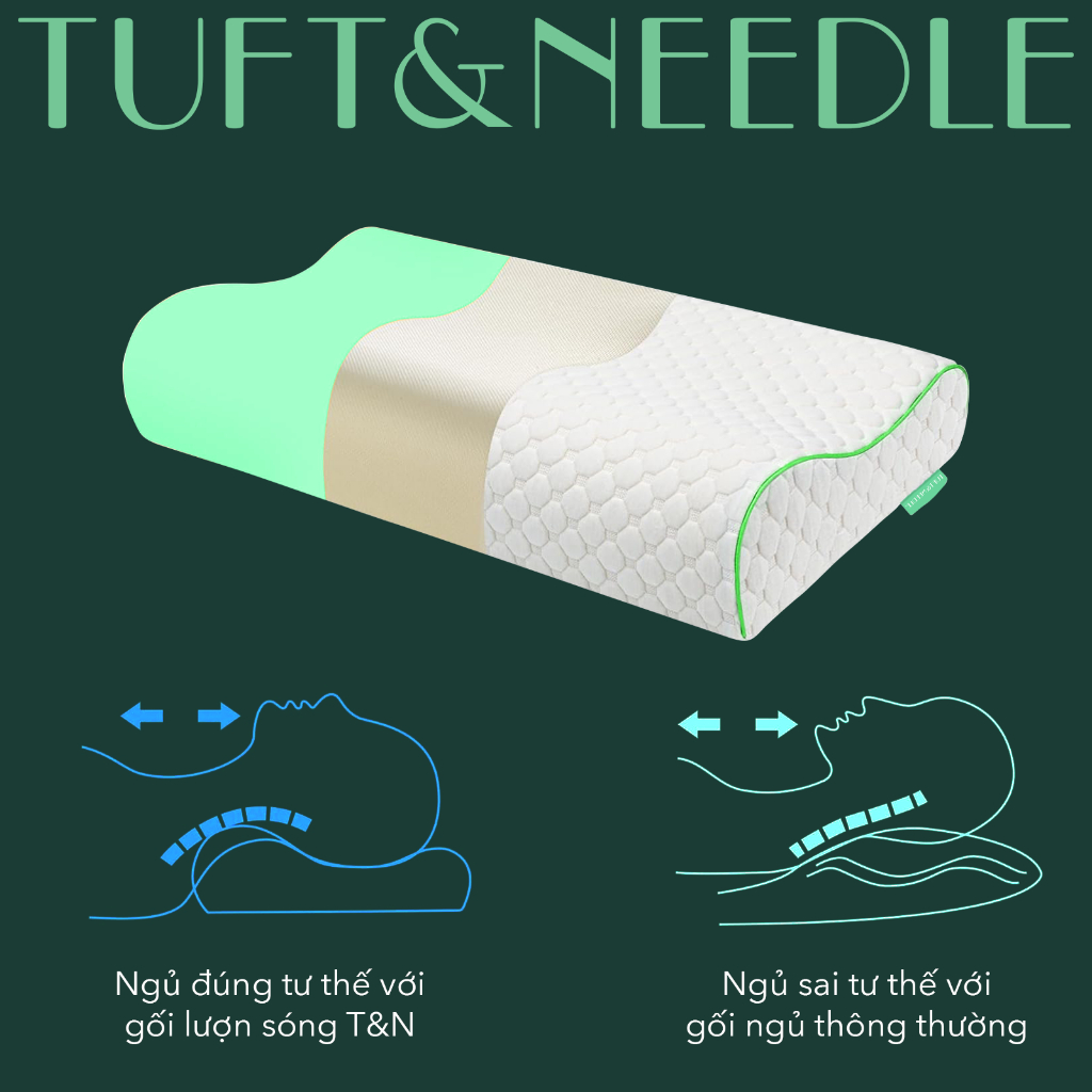 Gối Công Thái Học TUFT & NEEDLE, Memory Foam Tỷ Trọng Cao, Chống Đau Cổ Vai Gáy, Hạn Chế Ngáy Ngủ