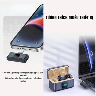 Micro Không Dây Mini,Mic Kèm Hộp Sạc – Pin 40 Giờ, Thu Âm Siêu Rõ, Dành Cho Livestream, Quay Video, Phỏng Vấn