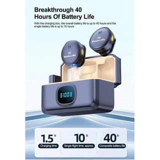 Micro Không Dây Mini,Mic Kèm Hộp Sạc – Pin 40 Giờ, Thu Âm Siêu Rõ, Dành Cho Livestream, Quay Video, Phỏng Vấn