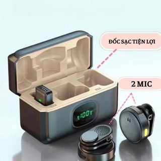 Micro Không Dây Mini,Mic Kèm Hộp Sạc – Pin 40 Giờ, Thu Âm Siêu Rõ, Dành Cho Livestream, Quay Video, Phỏng Vấn