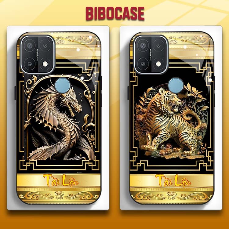 Ốp Lưng OPPO A15, A15S Mặt Lưng Kính Cường Lực In Hình 12 con giáp Tài Lộc