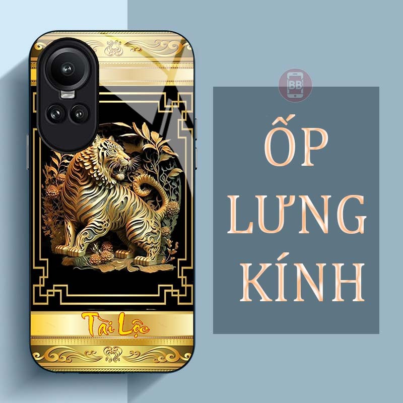 Ốp Lưng OPPO RENO 10 5G, RENO 10 PRO 5G Mặt Lưng Kính Cường Lực In Hình 12 con giáp Tài Lộc