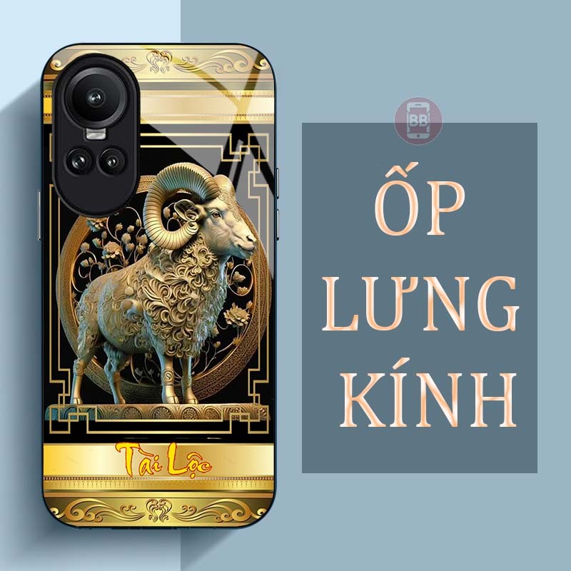 Ốp Lưng OPPO RENO 10 5G, RENO 10 PRO 5G Mặt Lưng Kính Cường Lực In Hình 12 con giáp Tài Lộc