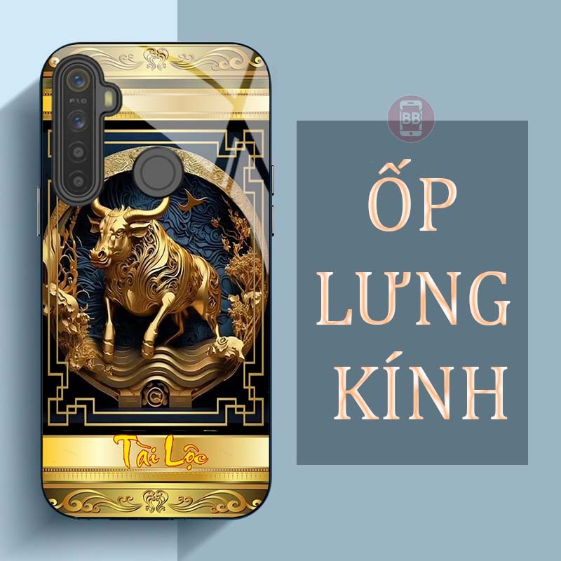 Ốp Lưng REALME Q, C3, 5, 5I, 5 PRO Mặt Lưng Kính Cường Lực In Hình 12 con giáp Tài Lộc