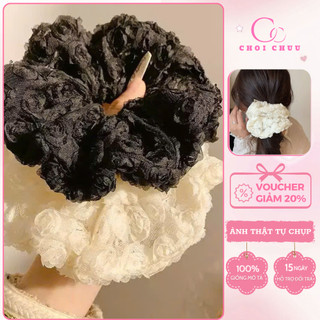 Buộc tóc scrunchies cho bé gái màu đen trắng