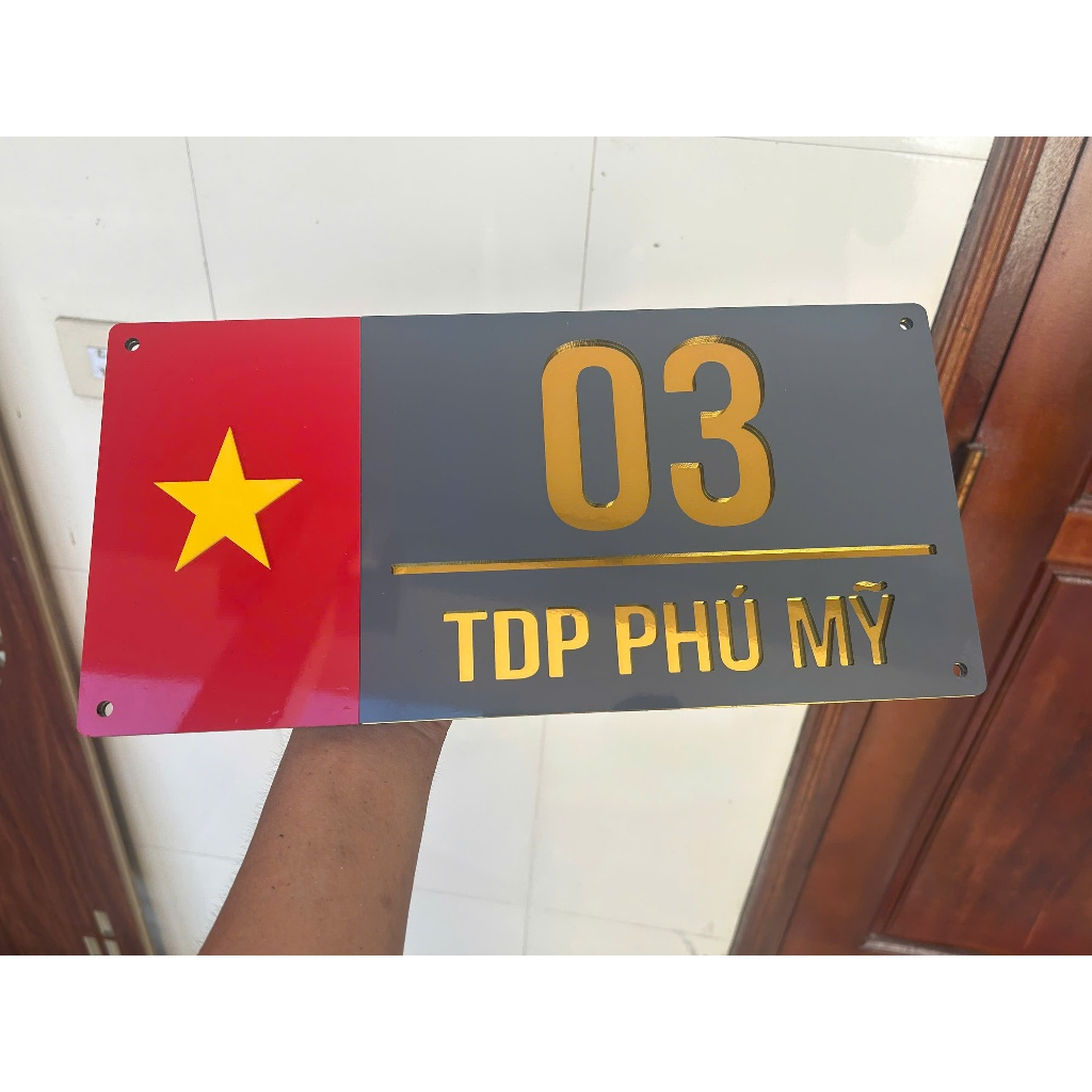 BẢNG SỐ NHÀ cờ ĐỎ Alcorest + Mica CAO CẤP  thay đổi nội dung theo Yêu Cầu