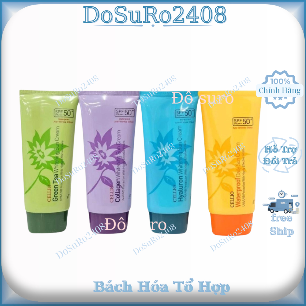 Kem chống nắng Cellio Hàn Quốc SPF 50 PA+++ Green Tea, Colagen, Waterproof Daily