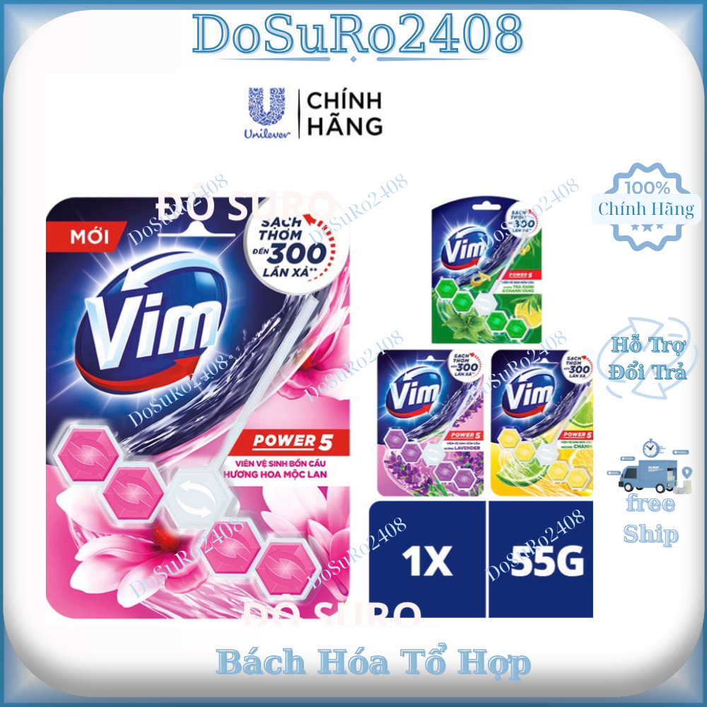 Viên Treo Bồn Cầu VIM POWER 5 sach khuẩn thơm mát 55g/viên