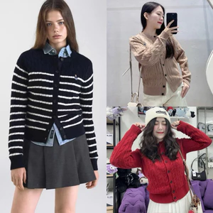 New 2026 Áo cardigan len navy sọc trắng hoạ tiết vặn thừng form basic dài tay cài cúc trẻ Kèm Ảnh Thật