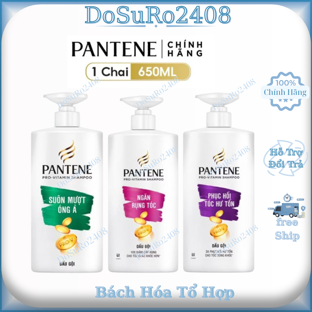 Dầu Gội PANTENE Pro-V Ngăn Rụng Tóc/ Phục Hồi Hư Tổn/ Suôn Mượt Óng Ả Chai 650ML