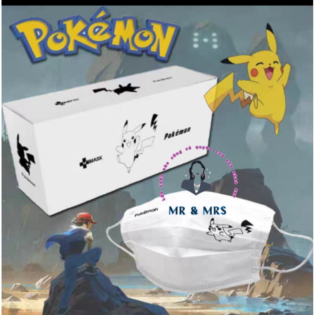 (Set 10/30/50) Khẩu Trang Hoạt Hình Pokémon Người Lớn