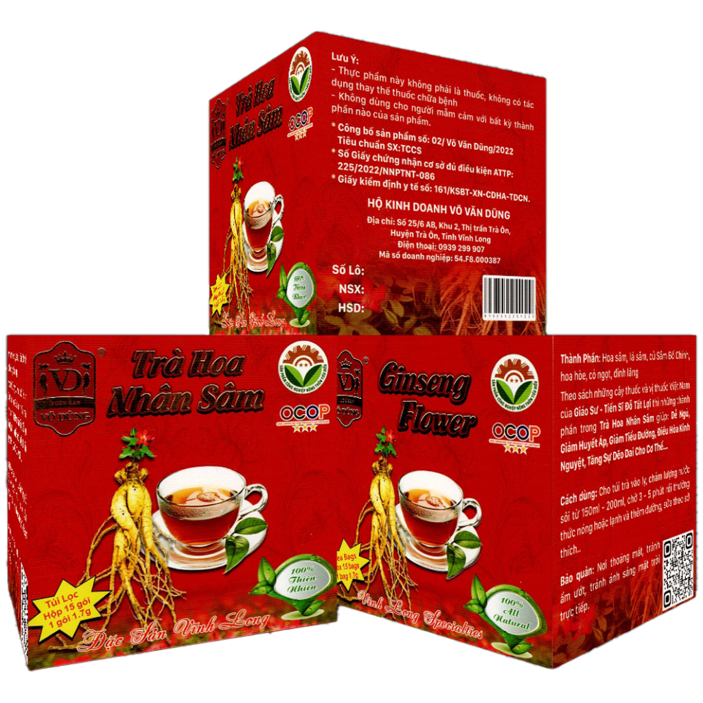 COMBO 3 - Trà Hoa Nhân Sâm Bố Chính - Võ Dũng (Đặc Sản Vĩnh Long, Hộp 15 túi lọc, mỗi túi 1,7g) - Trà túi lọc
