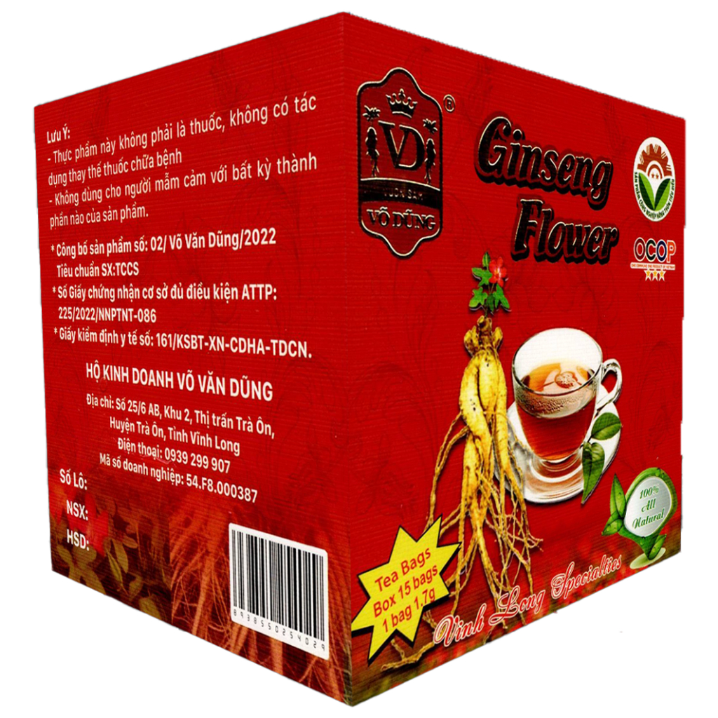 COMBO 5 - Trà Hoa Nhân Sâm Bố Chính - Võ Dũng (Đặc Sản Vĩnh Long, Hộp 15 túi lọc, mỗi túi 1,7g) - Trà túi lọc