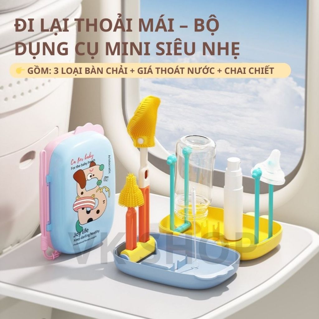 Bộ Cọ Rửa Bình Sữa 6 Món Có Hộp Đựng – Dễ Mang Đi Du Lịch, Vệ Sinh Bình Sữa Tiện Lợi