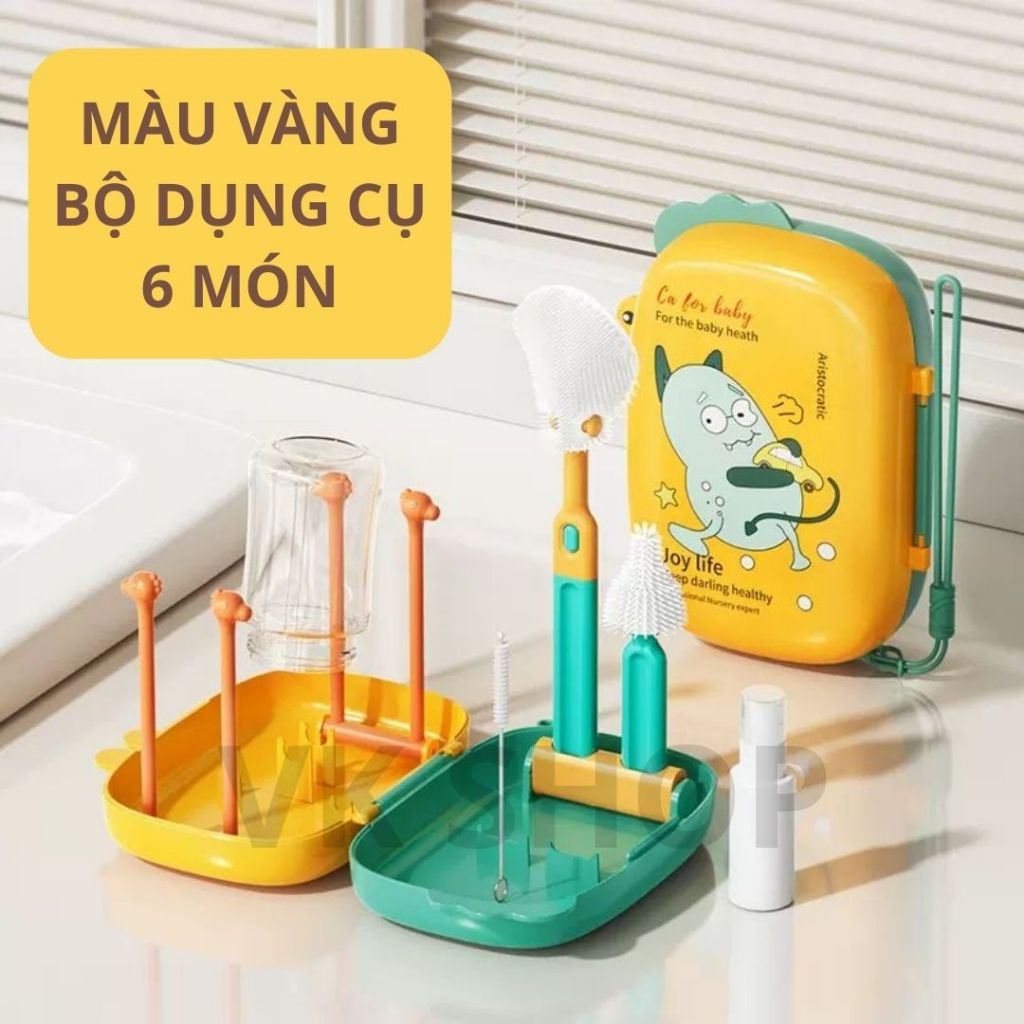 Bộ Cọ Rửa Bình Sữa 6 Món Có Hộp Đựng – Dễ Mang Đi Du Lịch, Vệ Sinh Bình Sữa Tiện Lợi