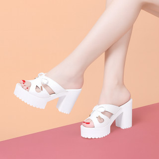 Giày Cao Gót Nữ Đế Vuông Quai Da Bóng Hở Mũi Nơ Xinh Sang Trọng Size 35-40, Chiều Cao 9cm, Màu Đen Trắng - CG133