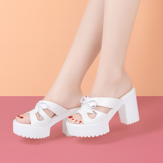 Giày Cao Gót Nữ Đế Vuông Quai Da Bóng Hở Mũi Nơ Xinh Sang Trọng Size 35-40, Chiều Cao 9cm, Màu Đen Trắng - CG133
