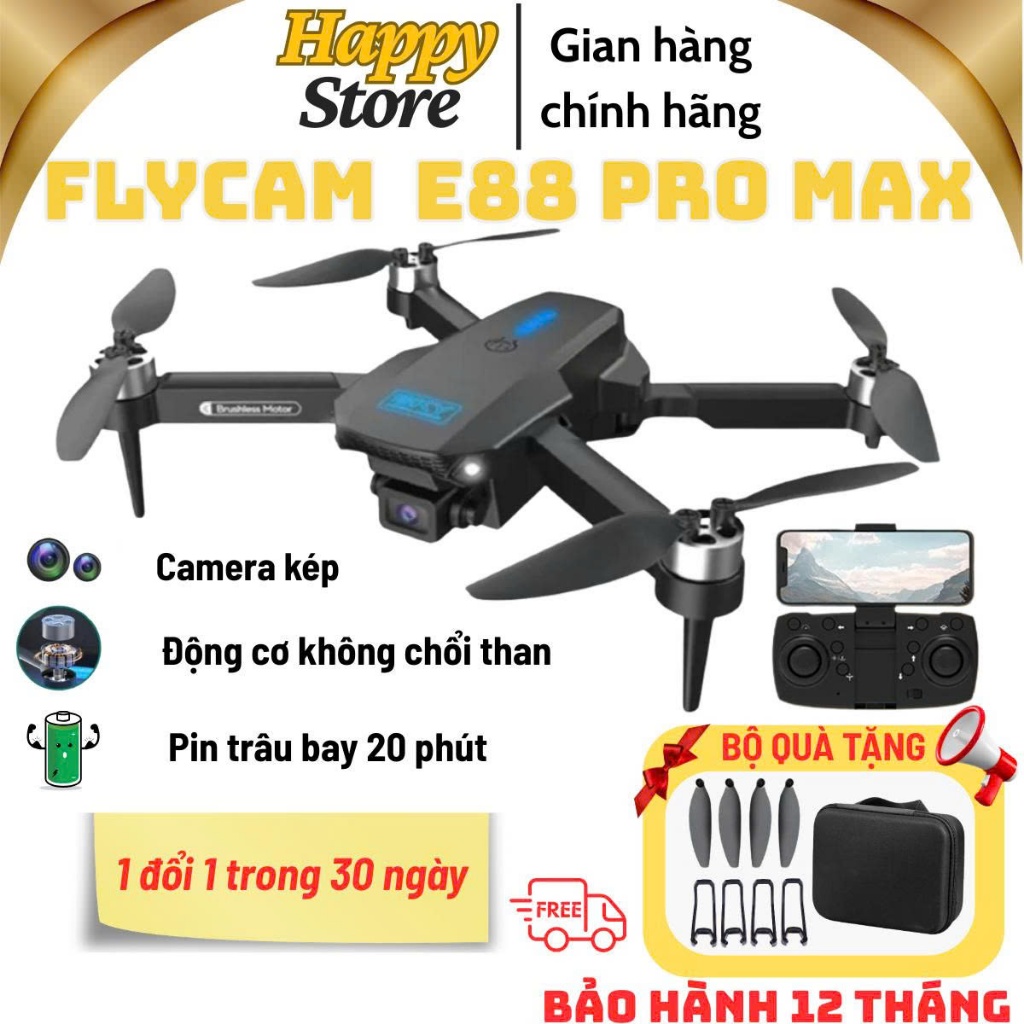 Flycam giá rẻ E88 PRO MAX, Drone mini, camera 4K, bay ổn định, phù hợp ...