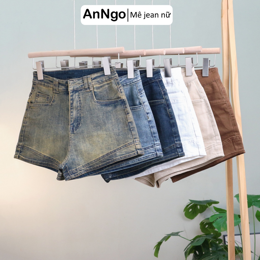 (Co giãn) Quần short jean nữ co giãn lưng cao chất jean cotton co giãn dày dặn Anngo  -  AT429