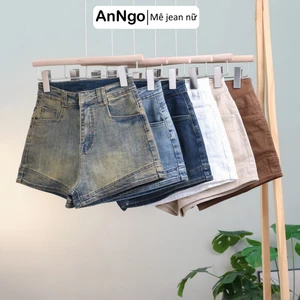 Quần short jean nữ co giãn lưng cao chất jean cotton co giãn dày dặn Anngo - AT429