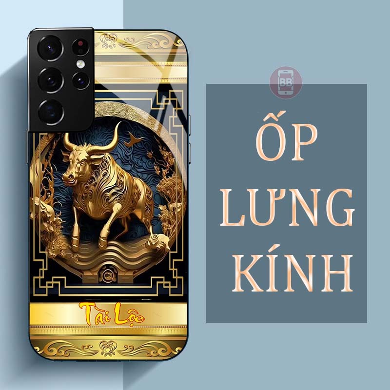 Ốp Lưng SAMSUNG GALAXY S21 ULTRA Mặt Lưng Kính Cường Lực In Hình 12 con giáp Tài Lộc
