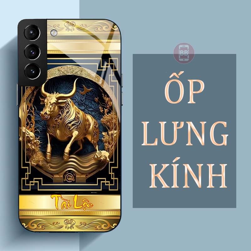Ốp Lưng SAMSUNG S21, S21+, S21 FE Mặt Lưng Kính Cường Lực In Hình 12 con giáp Tài Lộc