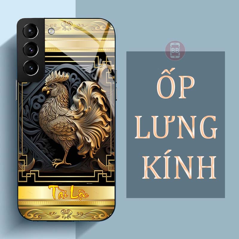 Ốp Lưng SAMSUNG S21, S21+, S21 FE Mặt Lưng Kính Cường Lực In Hình 12 con giáp Tài Lộc