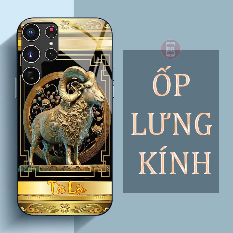Ốp Lưng SAMSUNG S23, S23+, S23 FE, S23 ULTRA Mặt Lưng Kính Cường Lực In Hình 12 con giáp Tài Lộc