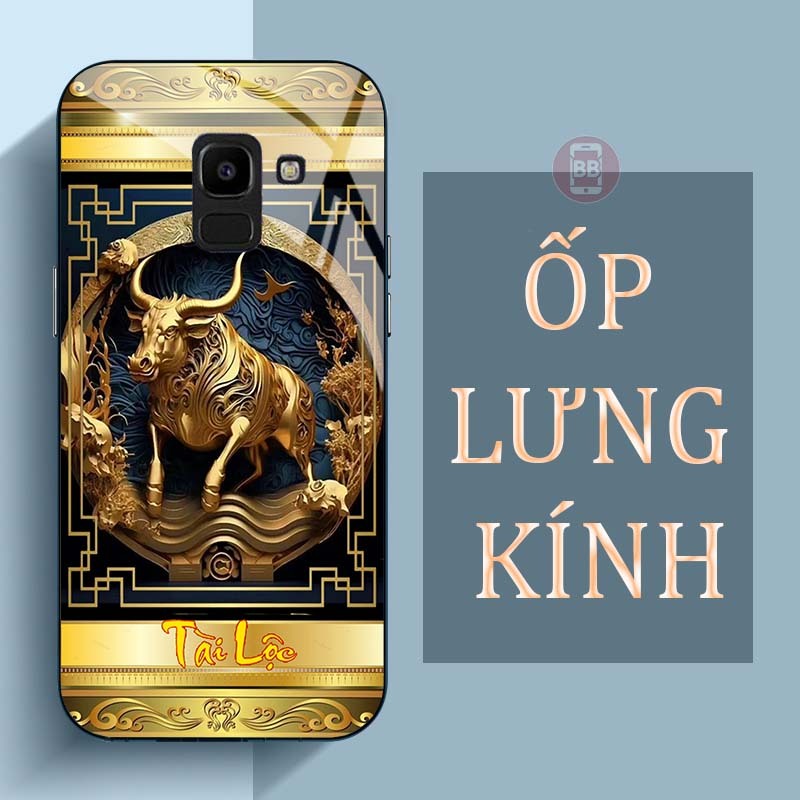 Ốp Lưng SAMSUNG A6, J6, A8, A8+ Mặt Lưng Kính Cường Lực In Hình 12 con giáp Tài Lộc