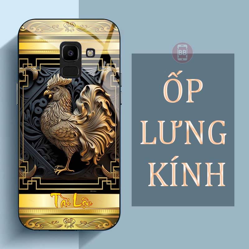 Ốp Lưng SAMSUNG A6, J6, A8, A8+ Mặt Lưng Kính Cường Lực In Hình 12 con giáp Tài Lộc