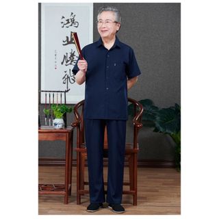(Hot) Size S và  Bộ đũi trung niên nam áo sơ mi cộc tay phối quần dài sang trọng lịch sự