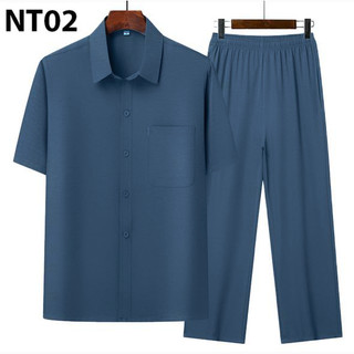 (Hot) Size S và  Bộ đũi trung niên nam áo sơ mi cộc tay phối quần dài sang trọng lịch sự