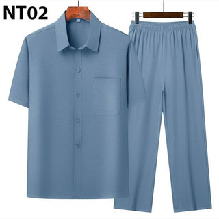 (Hot) Size S và  Bộ đũi trung niên nam áo sơ mi cộc tay phối quần dài sang trọng lịch sự