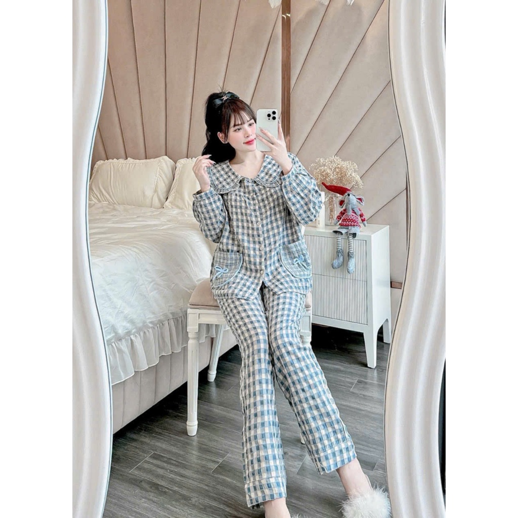 Bộ mặc nhà dài tay chât liệu cao cấp form đẹp, bộ mặc ngủ thu đông.