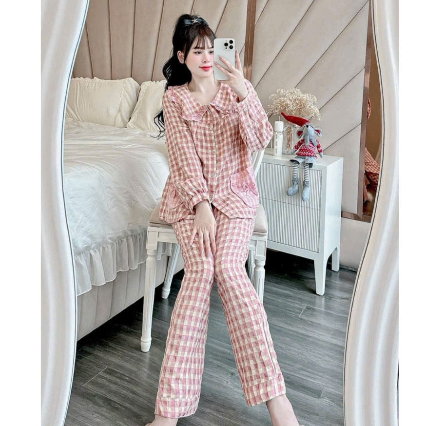 Bộ mặc nhà dài tay chât liệu cao cấp form đẹp, bộ mặc ngủ thu đông.