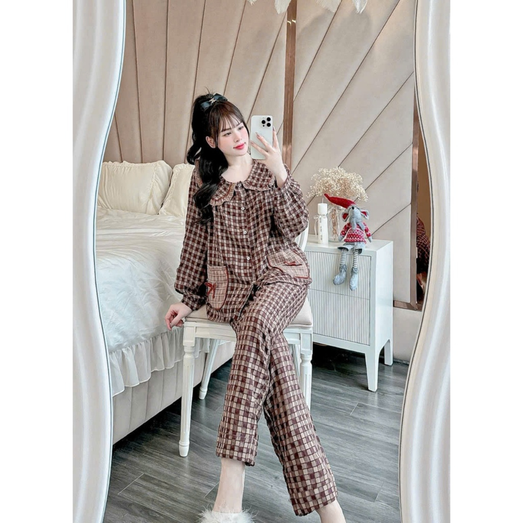 Bộ mặc nhà dài tay chât liệu cao cấp form đẹp, bộ mặc ngủ thu đông.