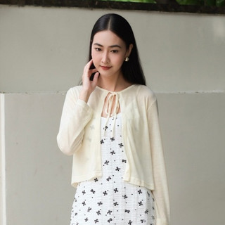 Áo khoác nư thun mỏng cardigan mềm cổ nơ buộc VIEN TRAN V65O25Q013