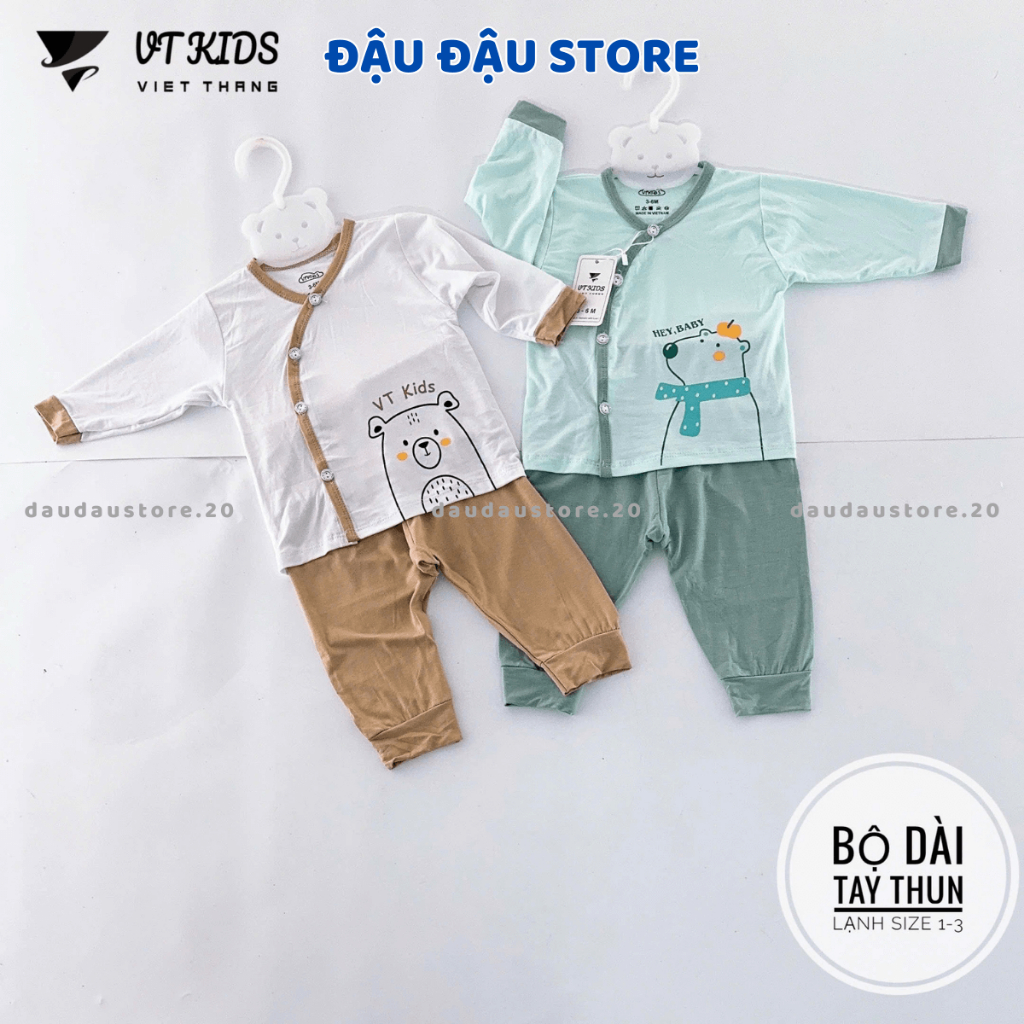 (Set 3/5) Bộ Dài Sơ Sinh Màu Thun Lạnh VT Chất Mềm Mịn Thấm Hút Mồ Hôi Cho Bé Sơ Sinh 3-9kg VT-DL119 Đậu Đậu Store