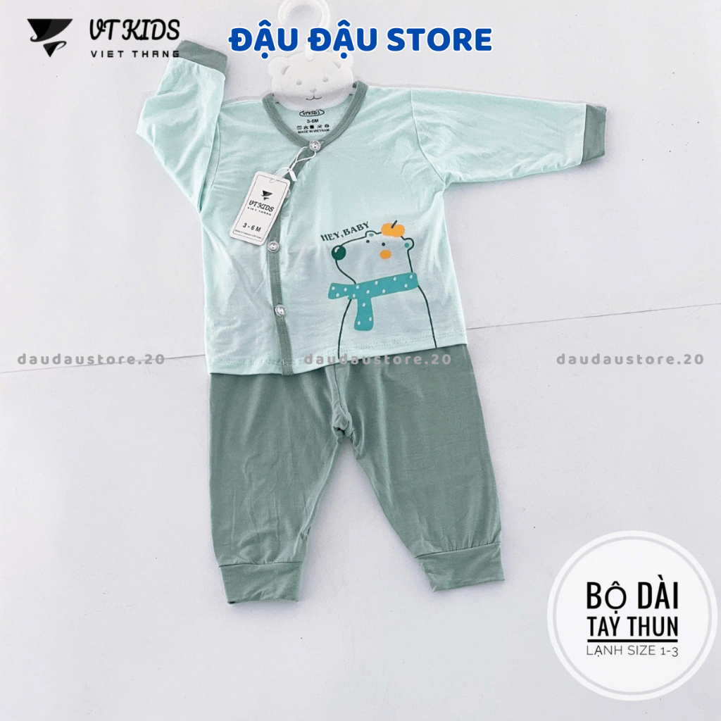 (Set 3/5) Bộ Dài Sơ Sinh Màu Thun Lạnh VT Chất Mềm Mịn Thấm Hút Mồ Hôi Cho Bé Sơ Sinh 3-9kg VT-DL119 Đậu Đậu Store