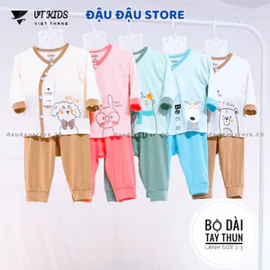 Bộ Dài Sơ Sinh Màu Thun Lạnh VT Chất Mềm Mịn Thấm Hút Mồ Hôi Cho Bé Sơ Sinh 3-9kg VT-DL119 Đậu Đậu Store