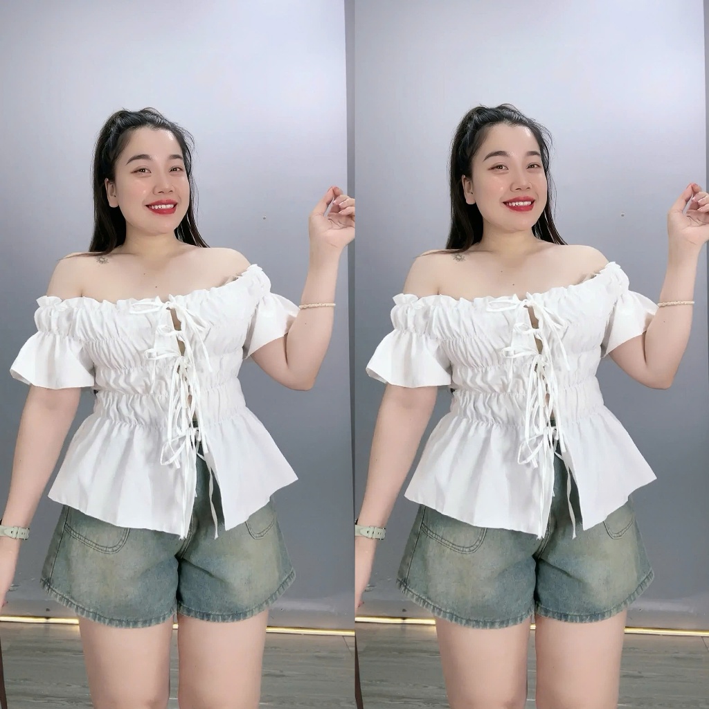 Áo Trễ Vai Nữ Bigsize CÔ NHỎ Bo Chun Eo – Kiểu Dáng Ngắn Tính, Che Khuyết Điểm A295