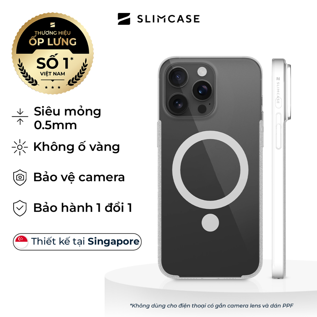 Ốp lưng iPhone 15 Pro Max / 15 Pro / 15 Plus / 15 SLIMCASE - Không ố vàng, hỗ trợ sạc không dây, siêu mỏng