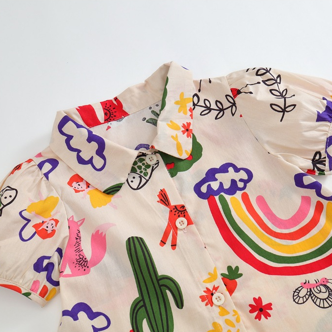 Váy Cho Bé Gái HANIA KIDS, Váy Sơ Mi Họa Tiết Dễ Thương Chất Liệu Thô Mềm Mại