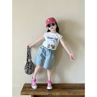 [B&G] Sét bộ áo cotton kèm quần jean lửng nặng động dễ thương mùa hè cho bé gái từ 10-45kg
