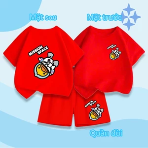 Set Đồ Thun Cotton Trẻ Em – In 2 Mặt Hình Bé Vịt Vàng Mission Space, Vải Mềm Mịn Thoáng Khí (M 268)