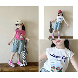 [B&G] Sét bộ áo cotton kèm quần jean lửng nặng động dễ thương mùa hè cho bé gái từ 10-45kg