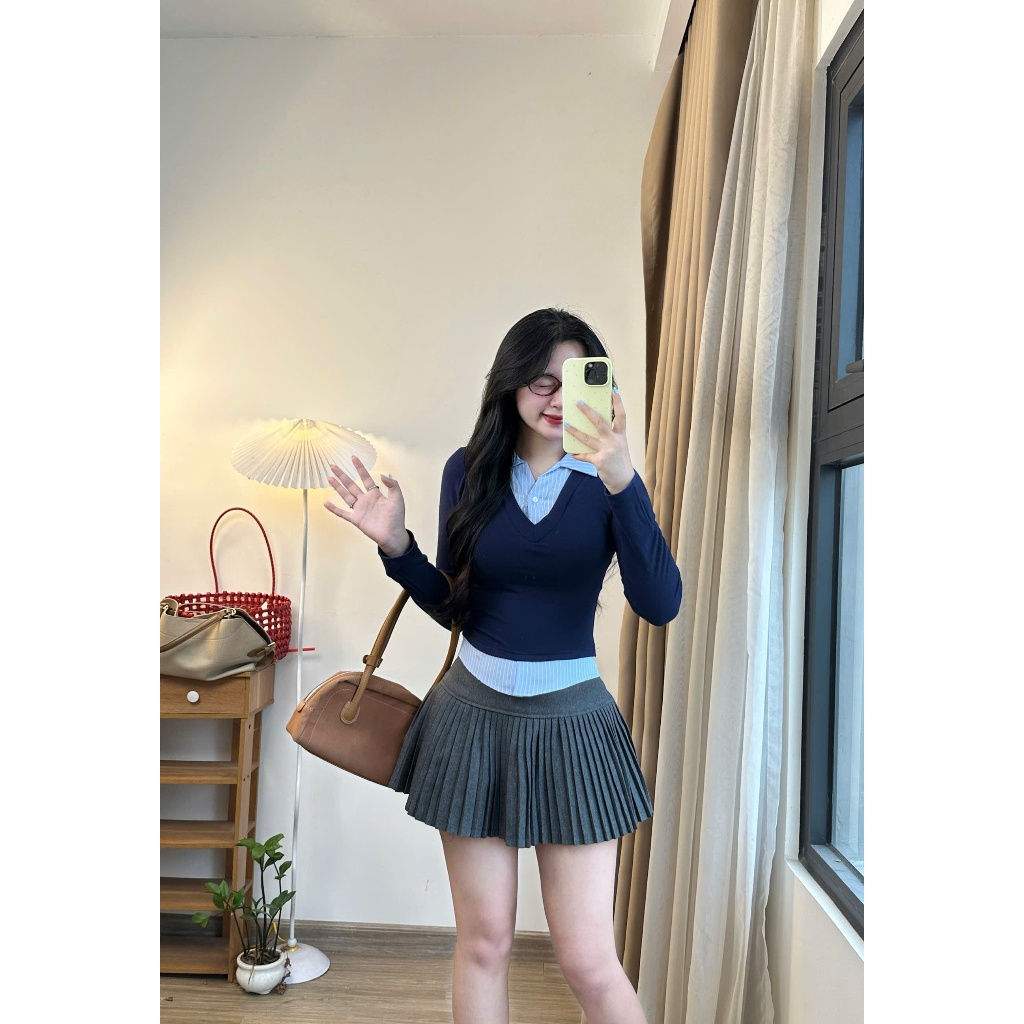 Áo Thun Joolate Phối Cổ & Vạt Sơ Mi - Dáng Ôm Body, Áo Công Sở Thanh Lịch, Mặc Đi Học & Đi Làm 1118_P7k4
