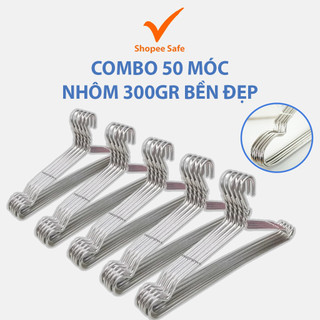 Combo 50 móc nhôm treo quần áo người lớn 300gr (Dài 43cm; Dày 3.3mm) bền nhẹ tiện lợi dễ sử dụng
