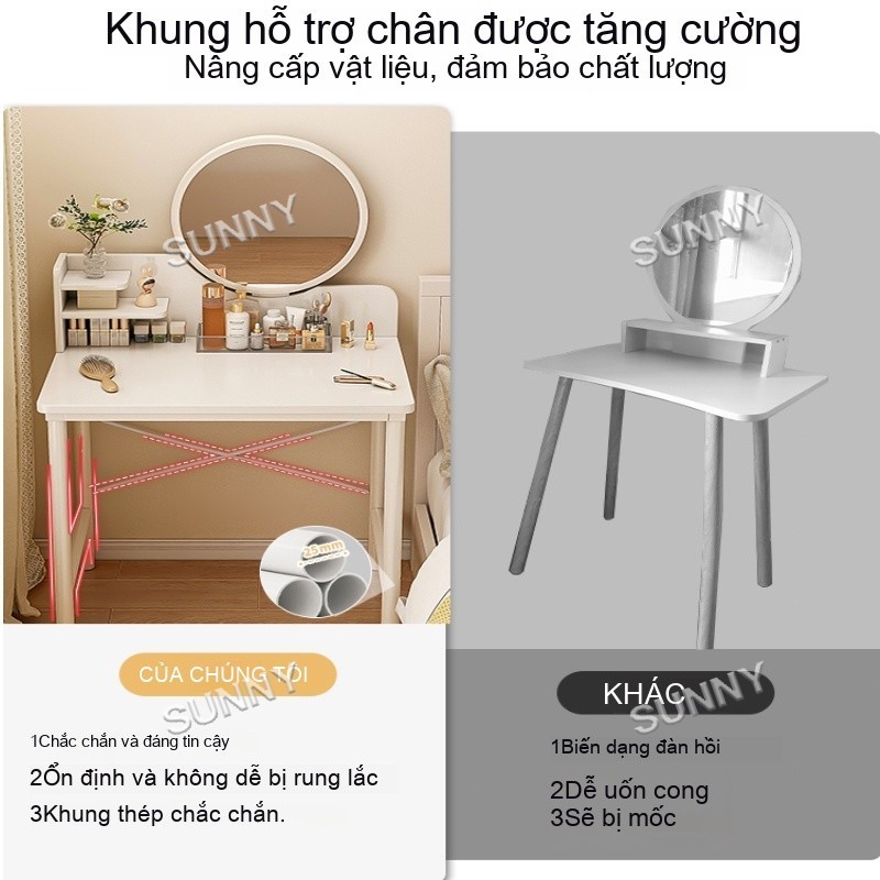SUNNY Bàn trang điểm đơn giản Bàn phấn gương có ngăn kéo lưu trữ tiện lợi phù hợp phòng ngủ nữ tính