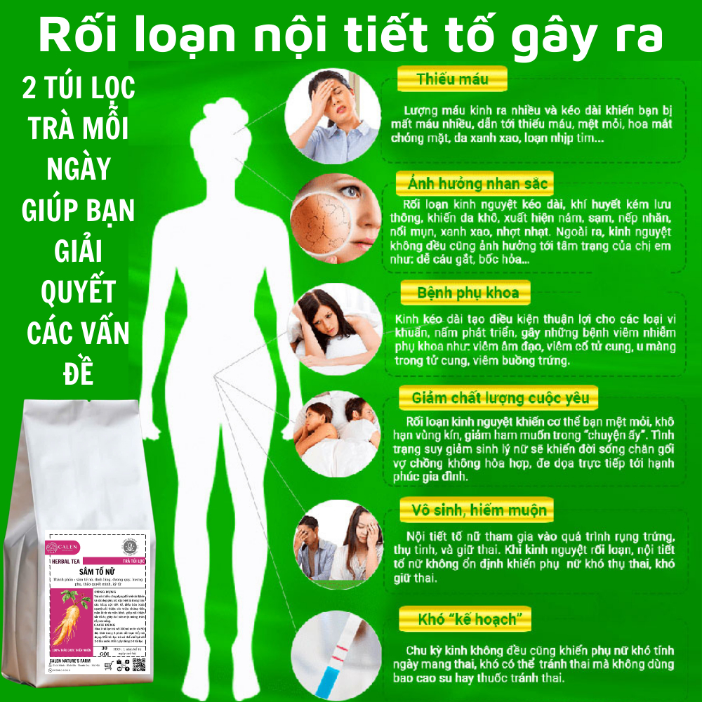 Trà sâm tố nữ Calen Nature's Farm giúp ổn định nội tiết, đẹp dáng, đẹp da bịch 30 lọc